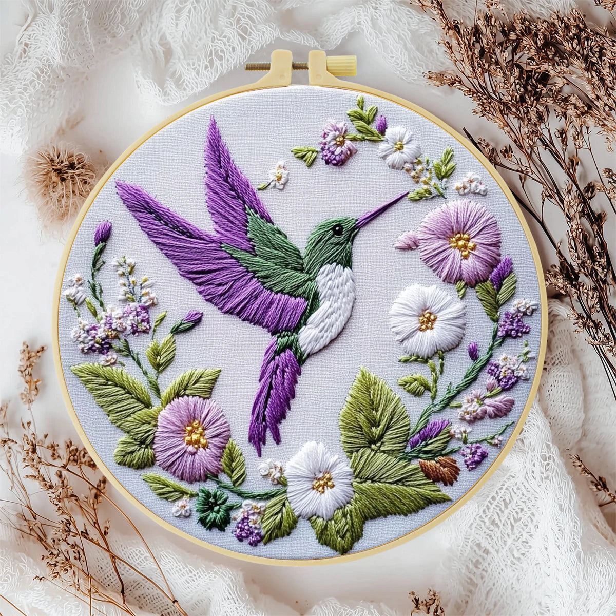 Hummingbird Embroidery Starter Kit DIY Cross Stitch Set for Beginner Printed Sewing Art Craft Painting Home Decor Needle Art