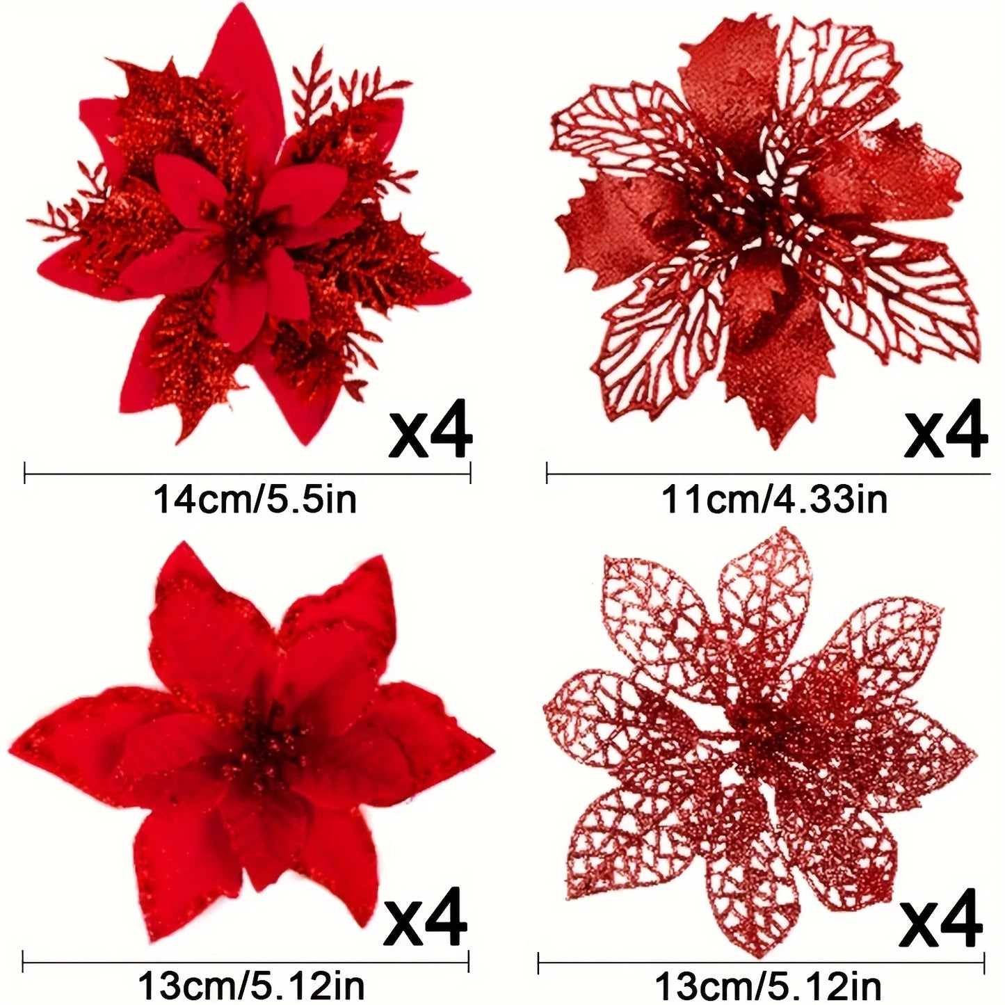 8/16Pcs Glitter Artificial Christmas Flowers