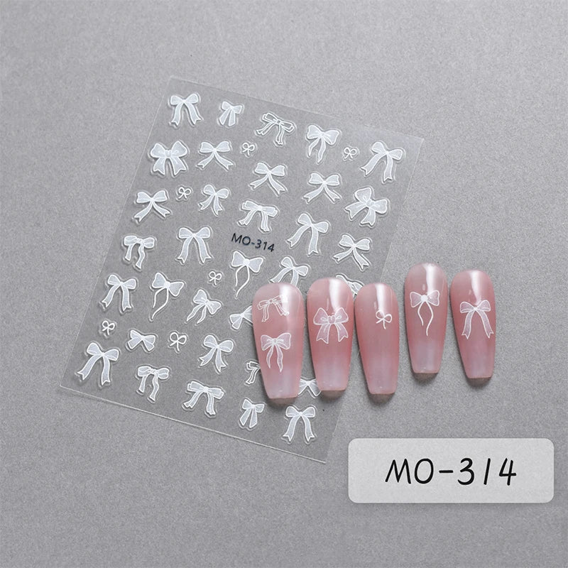 3 D White Bow knot Flower Nail Art Sticker