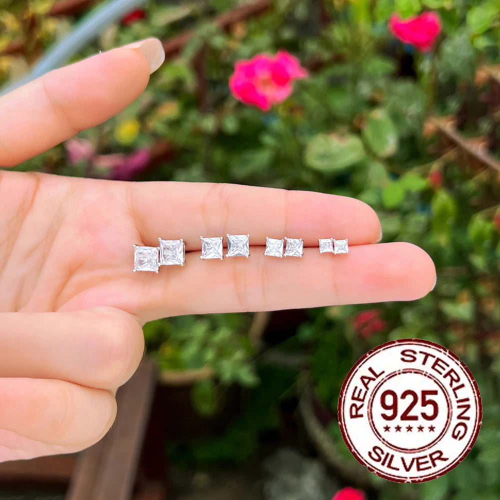 Sterling Silver Zircon Stud Earrings