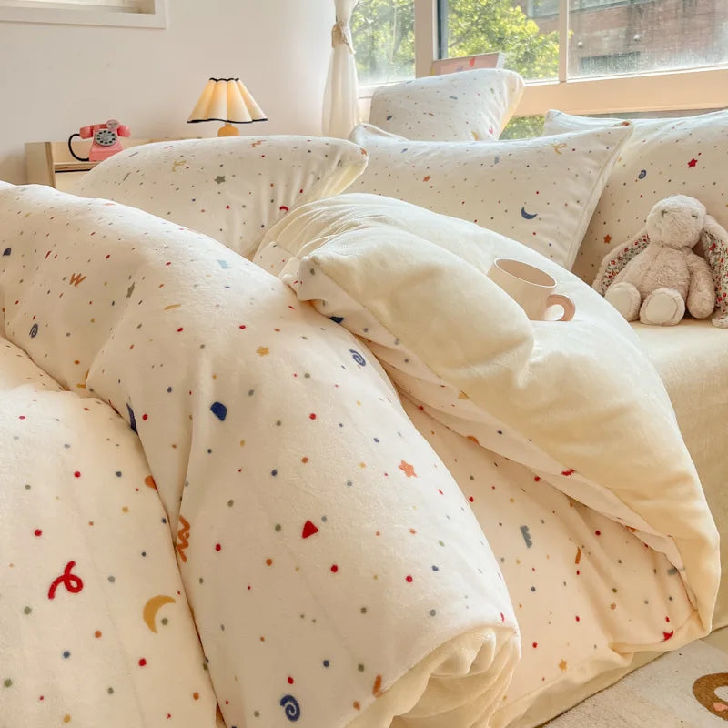 Cute Printed Velvet Duvet Cover Set