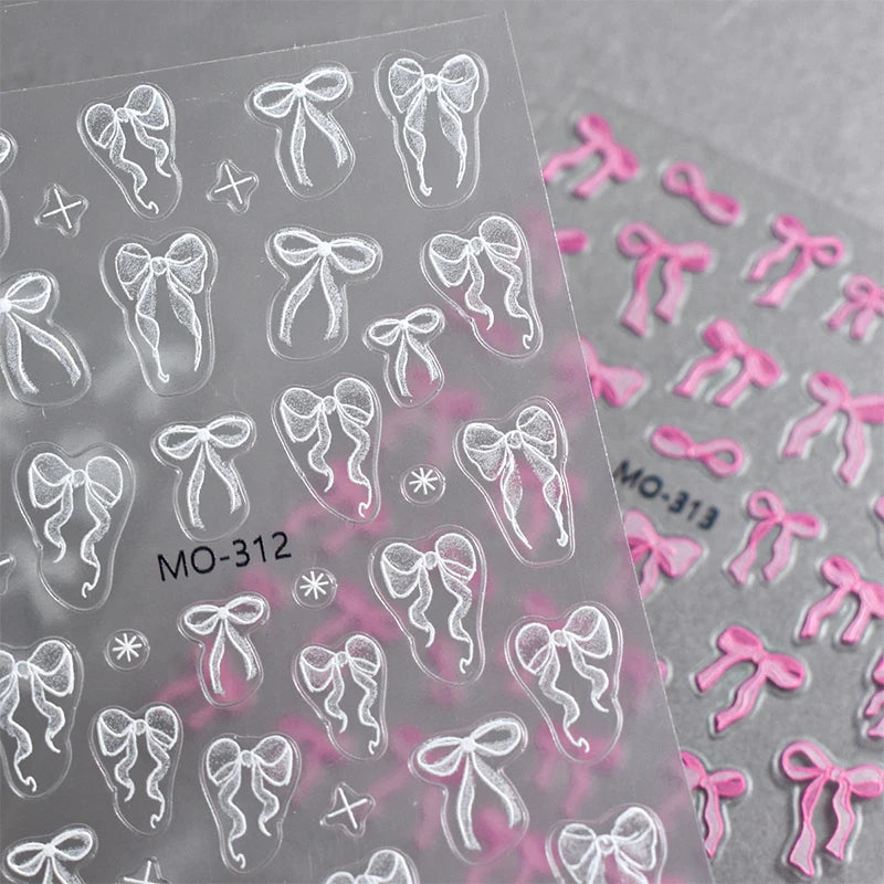 3 D White Bow knot Flower Nail Art Sticker