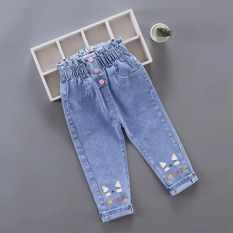 Floral Cartoon Graffiti Painting Print Denim Pants