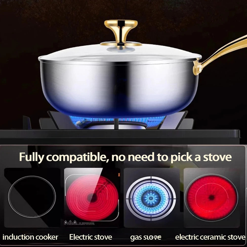 316 Stainless Steel Deep Frying Wok Pan Nonstick Cooking Fried Steak Gas Stove Pot Induction General Kitchen Cookware Saucepan