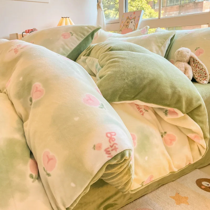 Cute Printed Velvet Duvet Cover Set