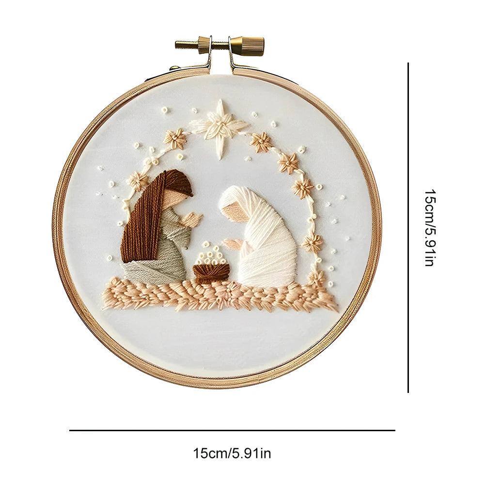 Christmas DIY Embroidery Kit Wreath Printed Pattern Cross Stitch Set Handmade Sewing Art Craft Kit for Beginners Adults Needlewo