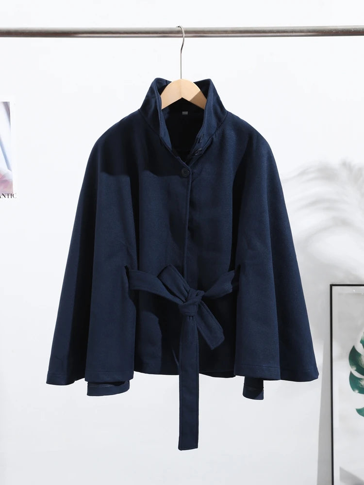 Women Winter Woolen Belt Coats