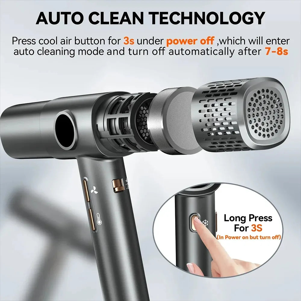 Professional 110000RPM High-Speed Hair Dryer Brushless Motor Negative Ionic Blow Dryer Fast Drying Low Noise with LCD Display