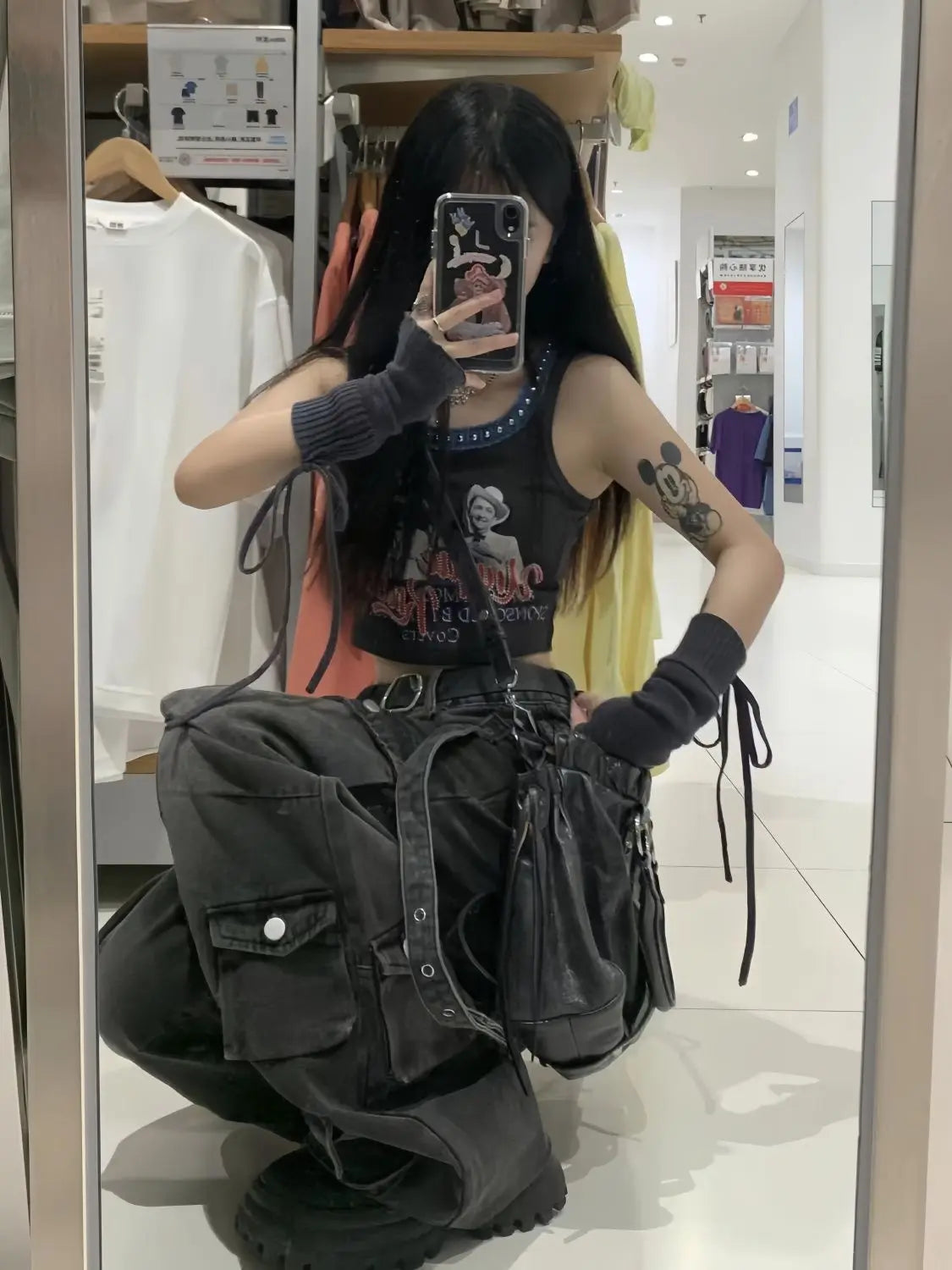 Work wear straight leg multi pocket mop pants for women