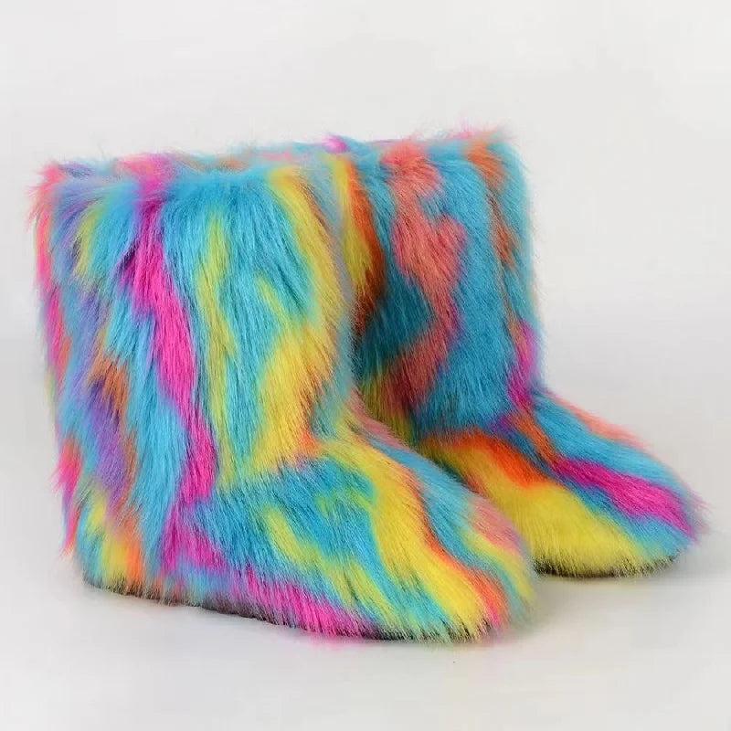 Fluffy Mid-calf Fashion Snow Warm Cotton Shoes