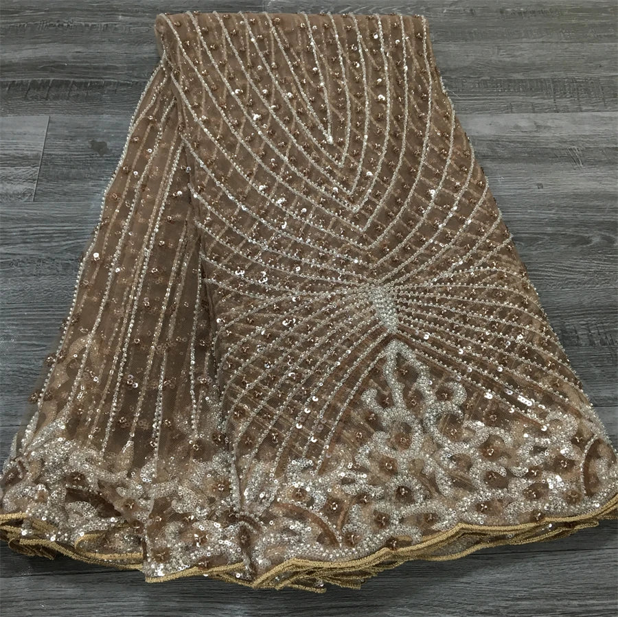 French Beaded Sequins Lace Fabric 2024 High Quality 5 Yard Mesh Tulle African Lace Fabric Nigerian Wedding Dress for Women A3736