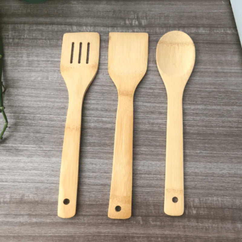 3pcs/set Bamboo Non Stick Frying Pan Spatula Rice Spoon Spatula High Temperature Resistant Cooking Tool Home Supplies