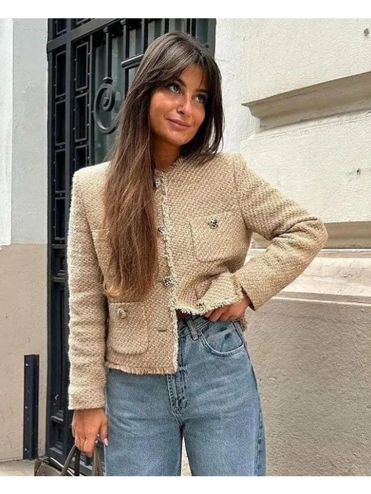 Chic Female Tweed Woolen Outerwear jacket