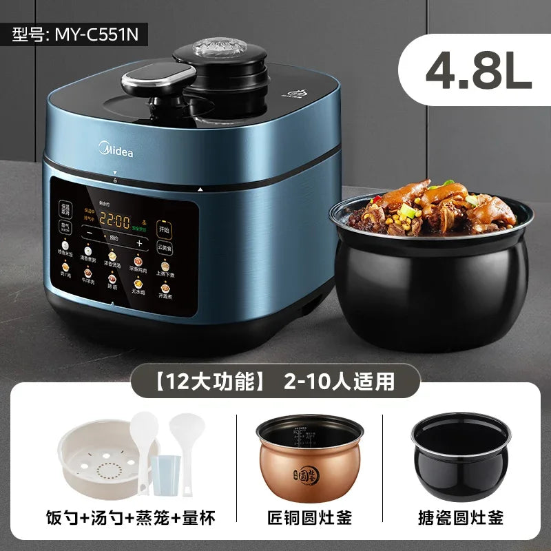 220V Midea Electric Pressure Cooker Stainless Steel Dual Pot Smart Multicooker for Home Kitchen DW