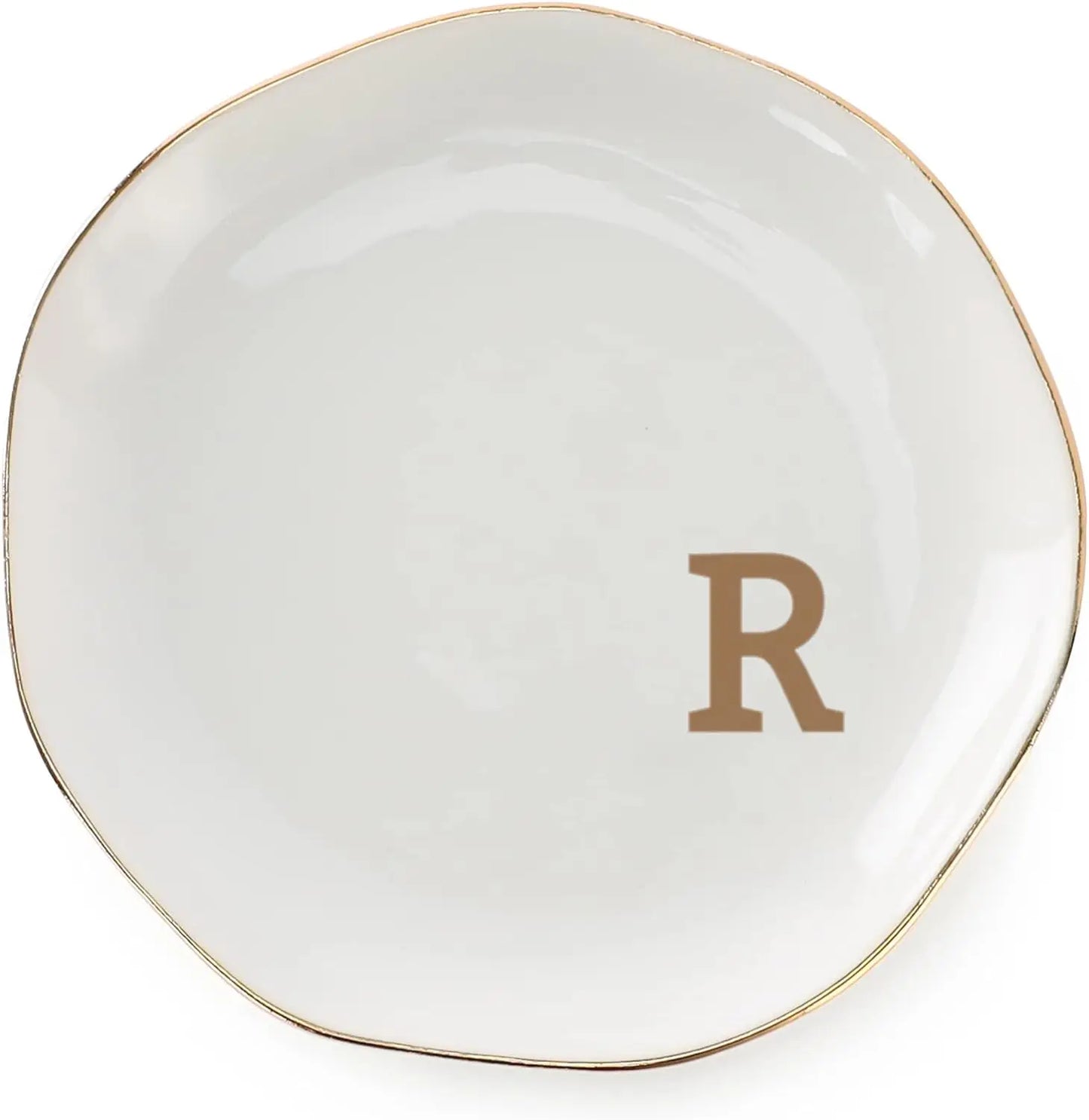 Initials Ring Dish Jewery Tray with Personalized A-Z Monogrammed Gifts Wedding Engagement for Women Friends sister,Ceramic White