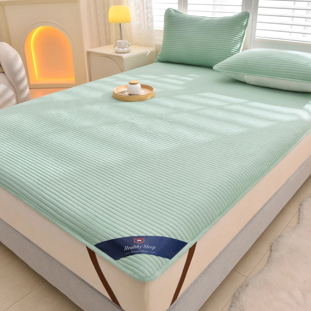 1pc Striped Waterproof Mattress Protector, Comfortable Mattress Cover, Soft and Breathable for Single/Double Beds