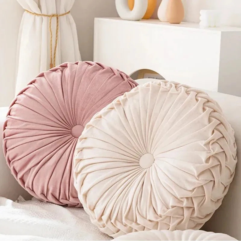 Round Pleated Throw Pillow