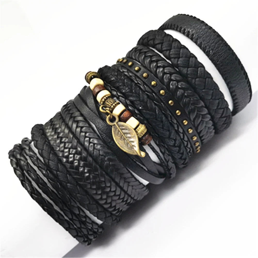 10 Pcs/set Black Wrap Fashion Handmade Bracelets