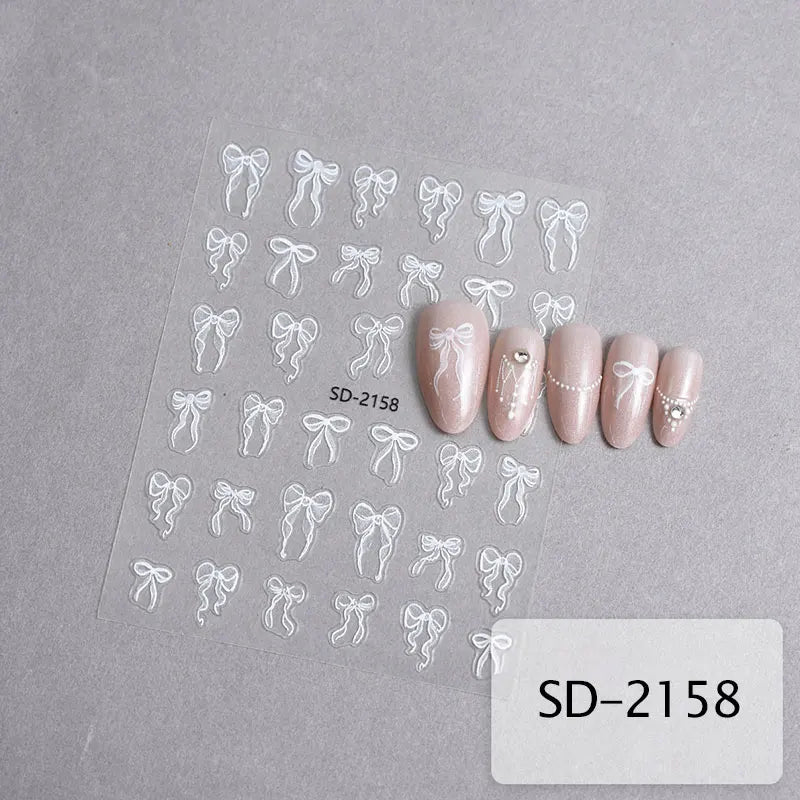 3 D White Bow knot Flower Nail Art Sticker