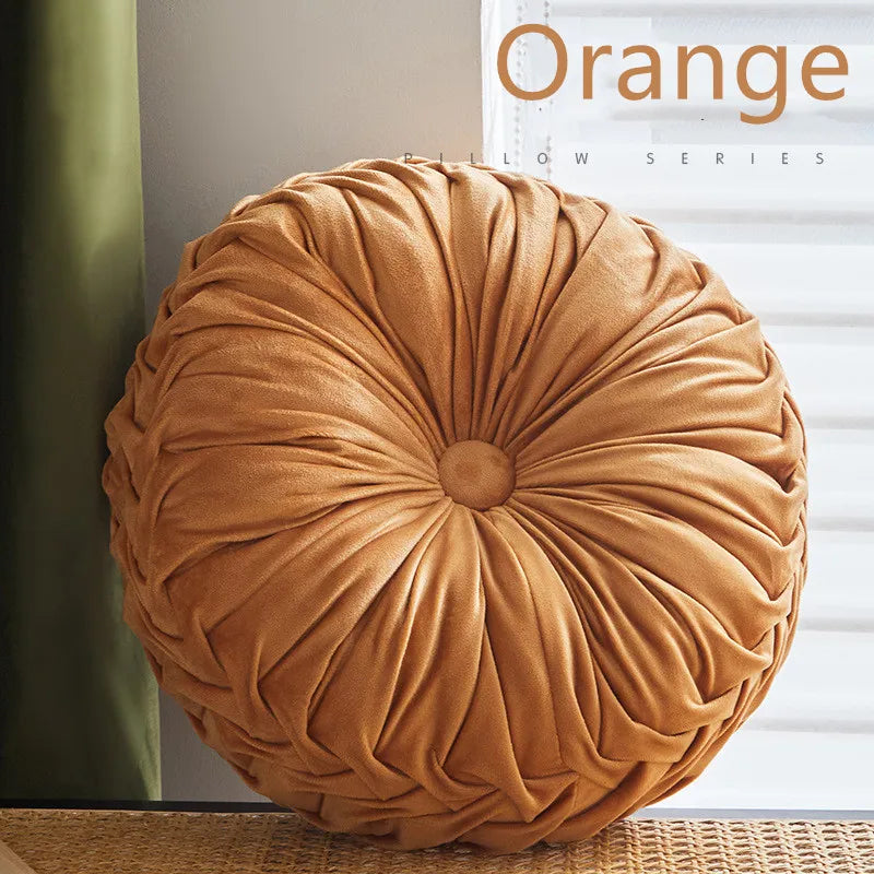 Round Pleated Throw Pillow