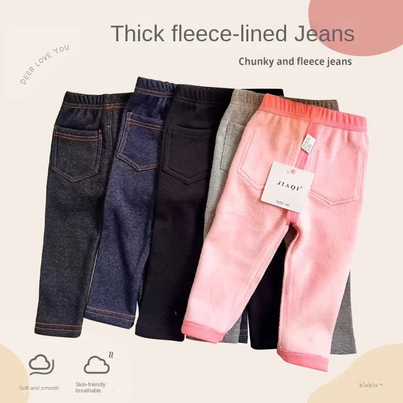 Children's Thin velvet Elastic Belt Jeans