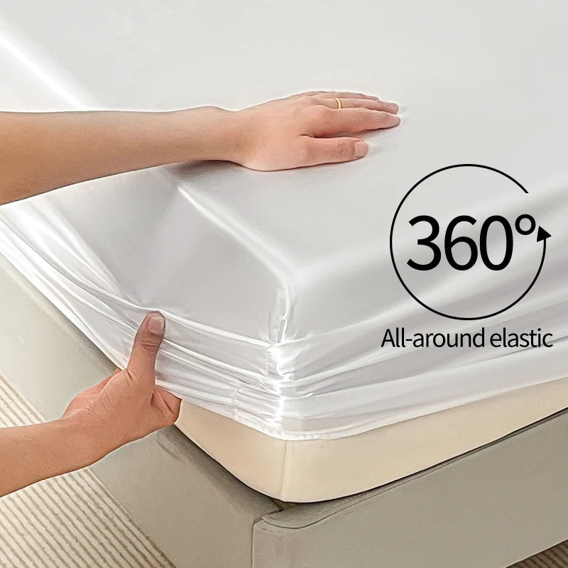 Satin Elastic Fitted Sheet Solid Mattress Cover