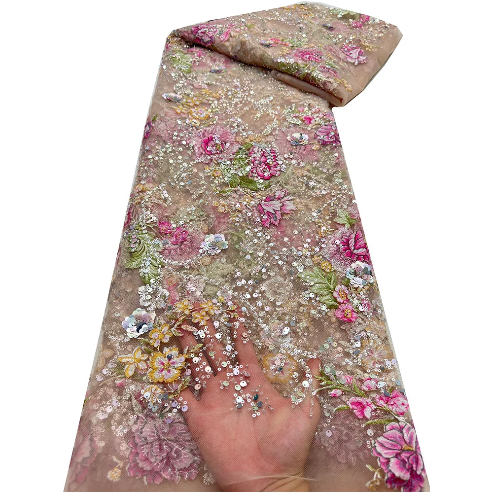 African Lace Fabric 2025 Sequins Beaded Embroidery Groom Nigerian Bridal High Quality French Tulle Lace Fabric For Wedding