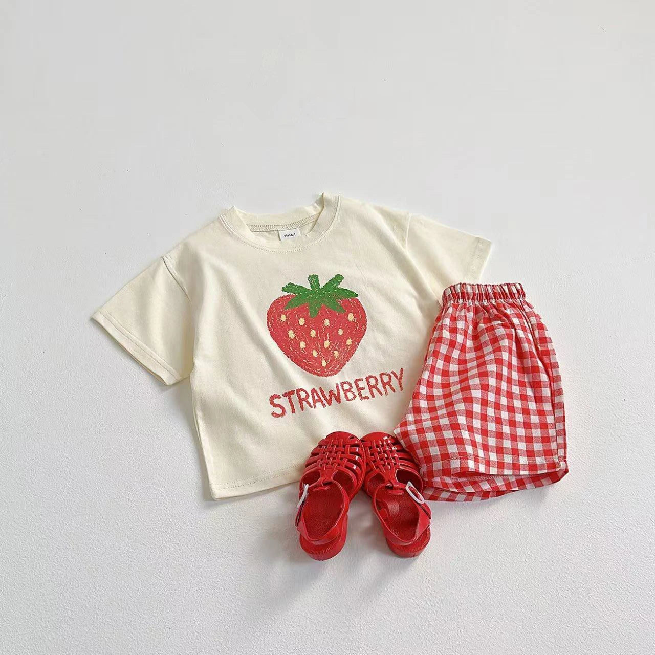 Fruit Pattern Fashion Suit Tees+Plaid Shorts