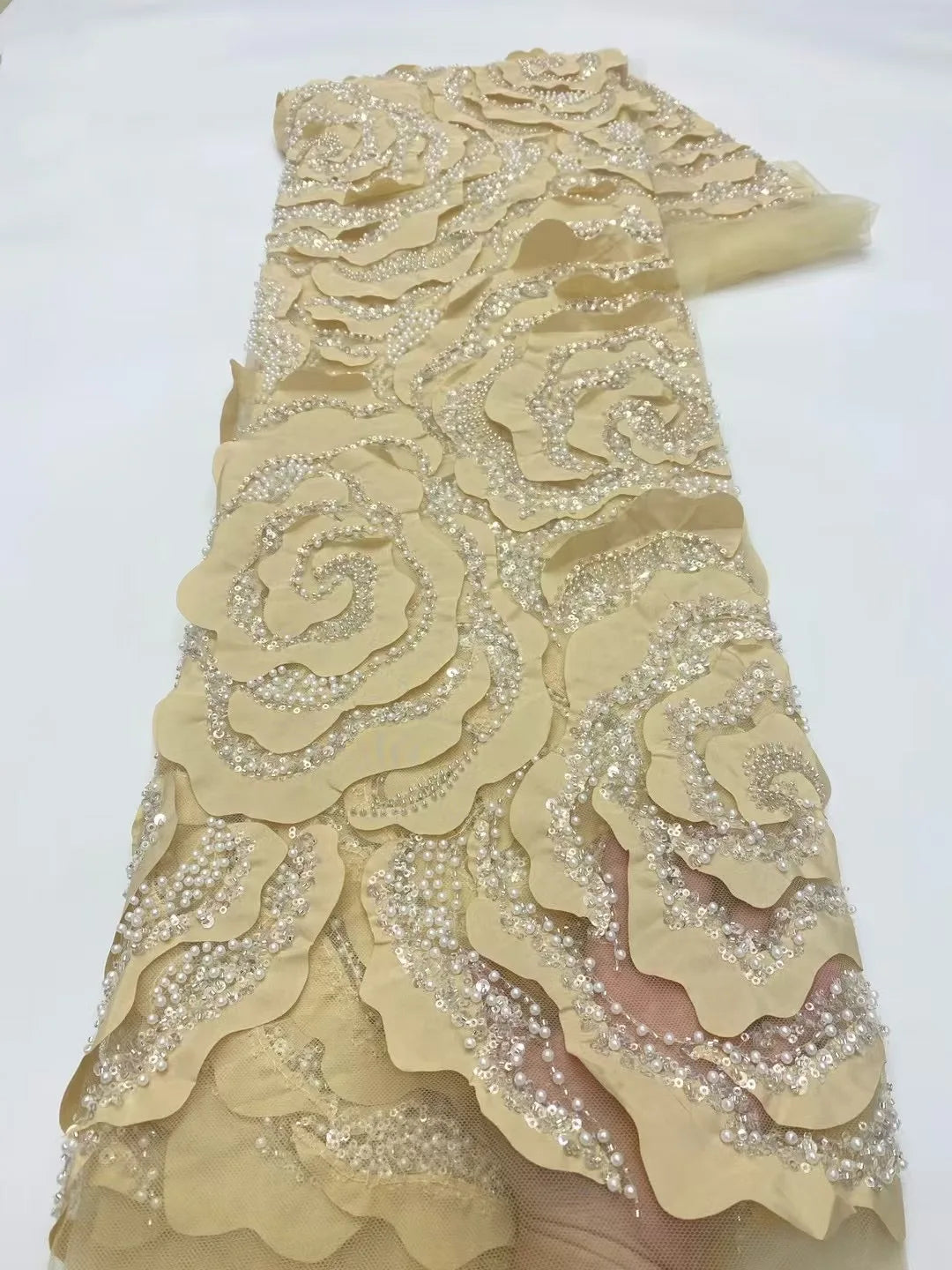 African Nigerian Groom Lace Fabric With Sequin,Hig-End Luxury Embeoidery,Heavy Fabric For Wedding Dress Party,Black