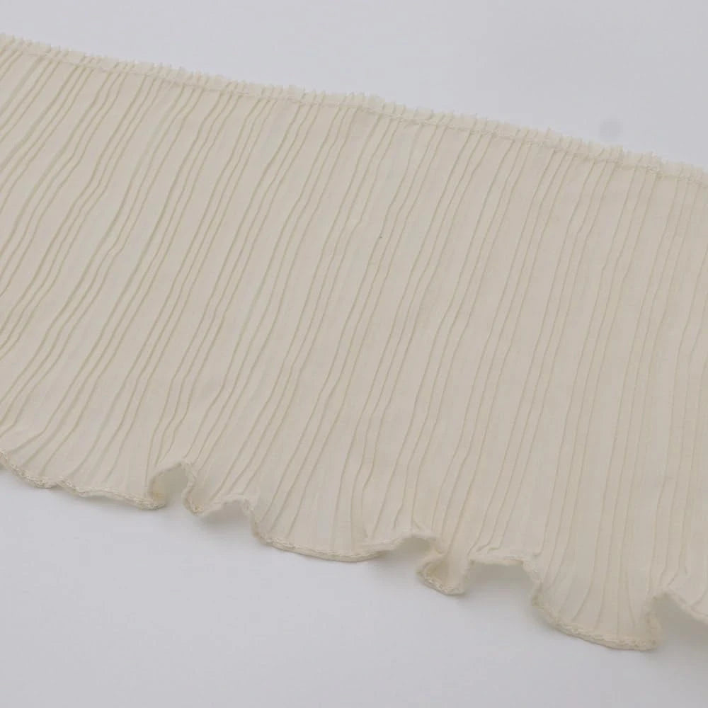 1 Yard Black and White Pleated Chiffon Fabric With Lace Edging Suitable For Clothing Extension And Craft Sewing17CM Wide