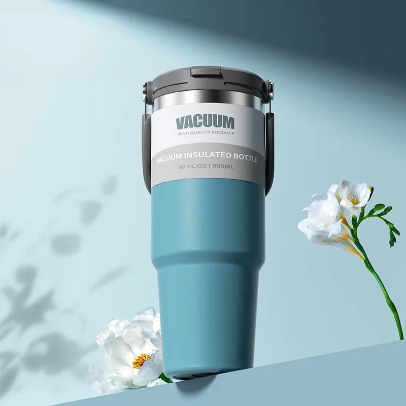 Car Thermal Mug Extra Large Capacity 900/1200ml Stainless Steel VacuumThermal Mug Handheld Portable Outdoor&Sport Water Cup