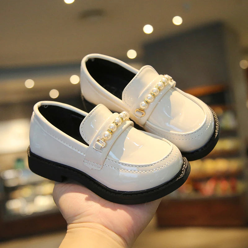 Leather Kids Fashion Pearls Beading Loafers