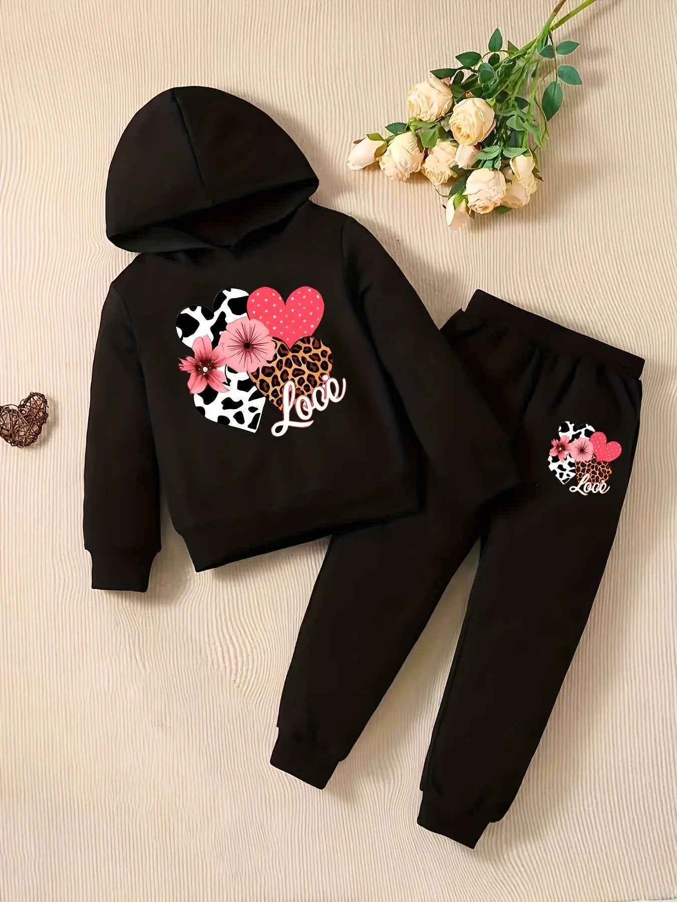 Flower Pattern Hoodie+Casual Pants