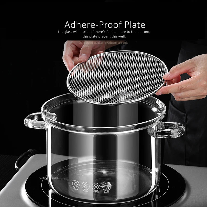 GEDO Transparent Glass Stewing Pot 1300ml and 1800ml Capacity Stockpot with Side Handle and Cover Luxury Kitchen Cookware