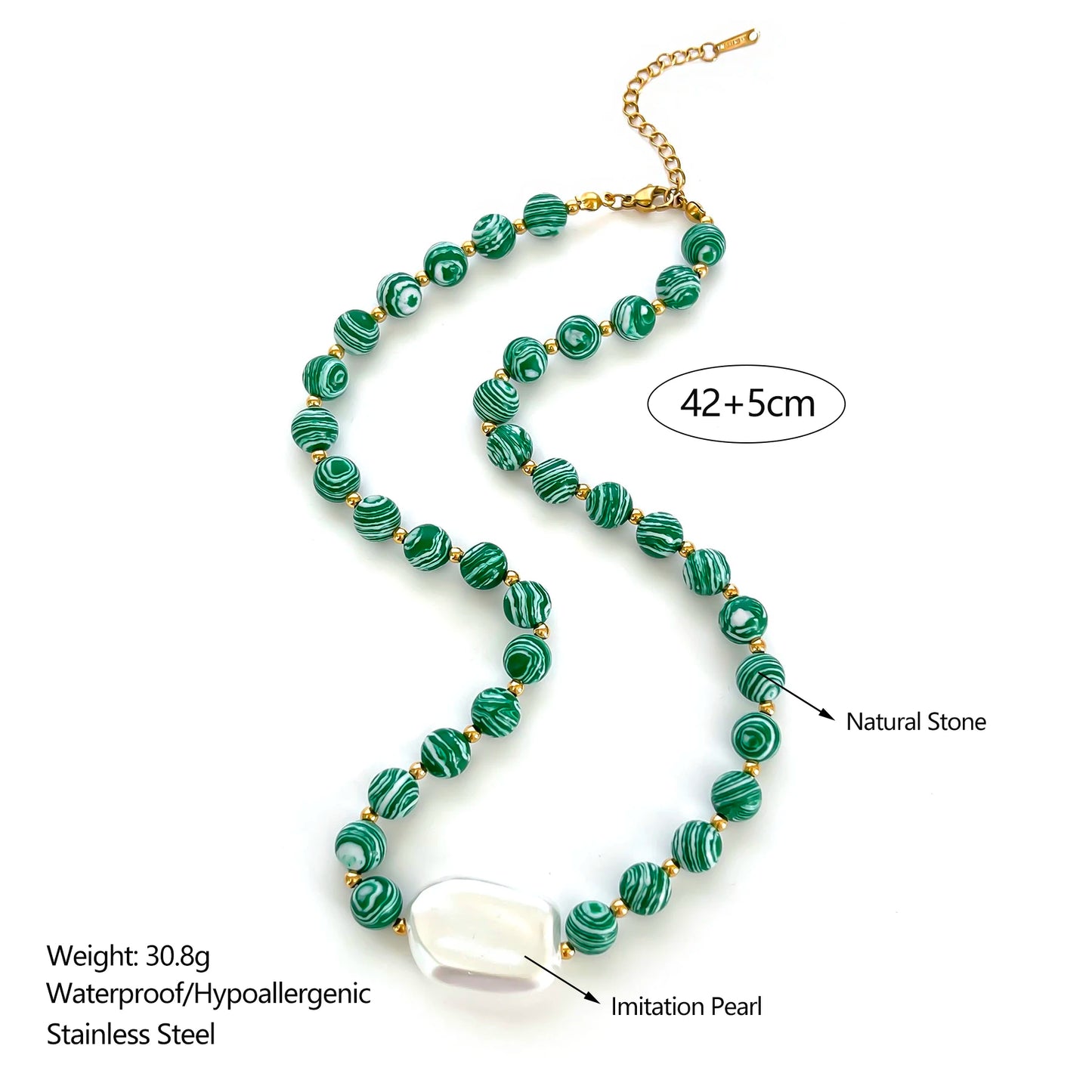 Natural Stone Imitation Pearl Beaded Chain