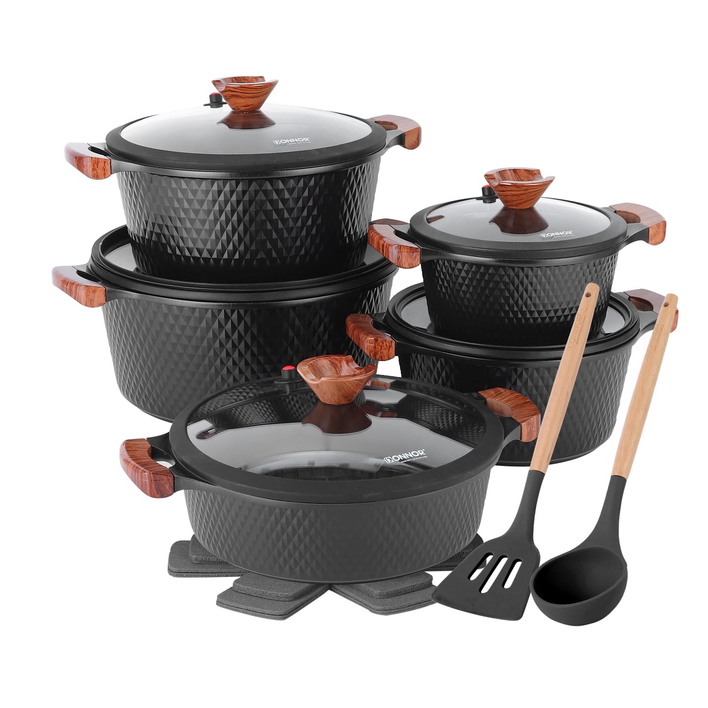 DONNOR 15-piece Cookware Set, Die-cast Aluminum Pot, Non-stick Soup Pot, Induction Cooker-friendly, Suitable for Daily Cooking