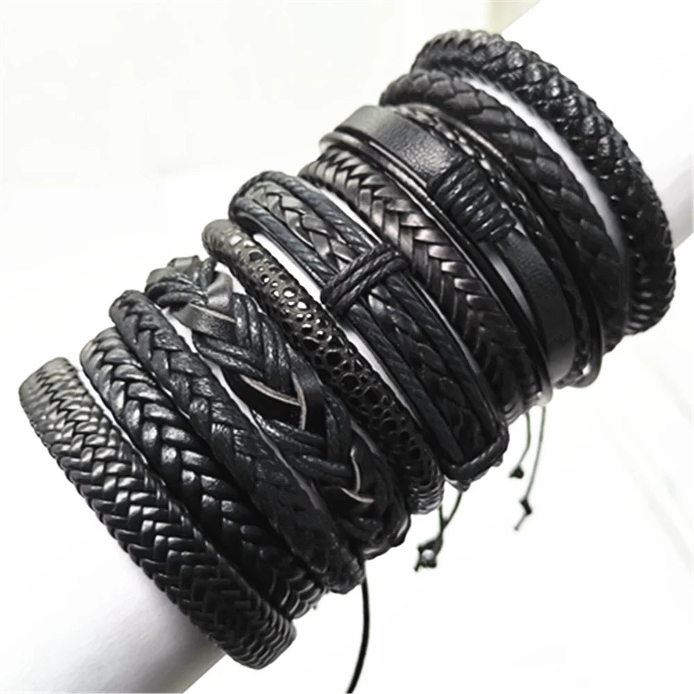 10 Pcs/set Black Wrap Fashion Handmade Bracelets