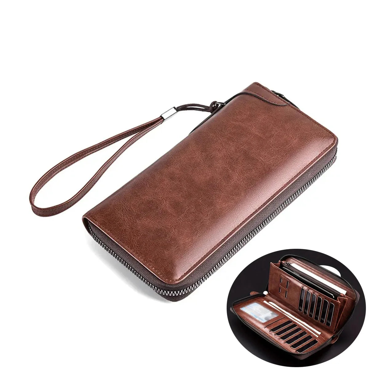 Men's Long Zipper High Quality Pu Leather Wallet