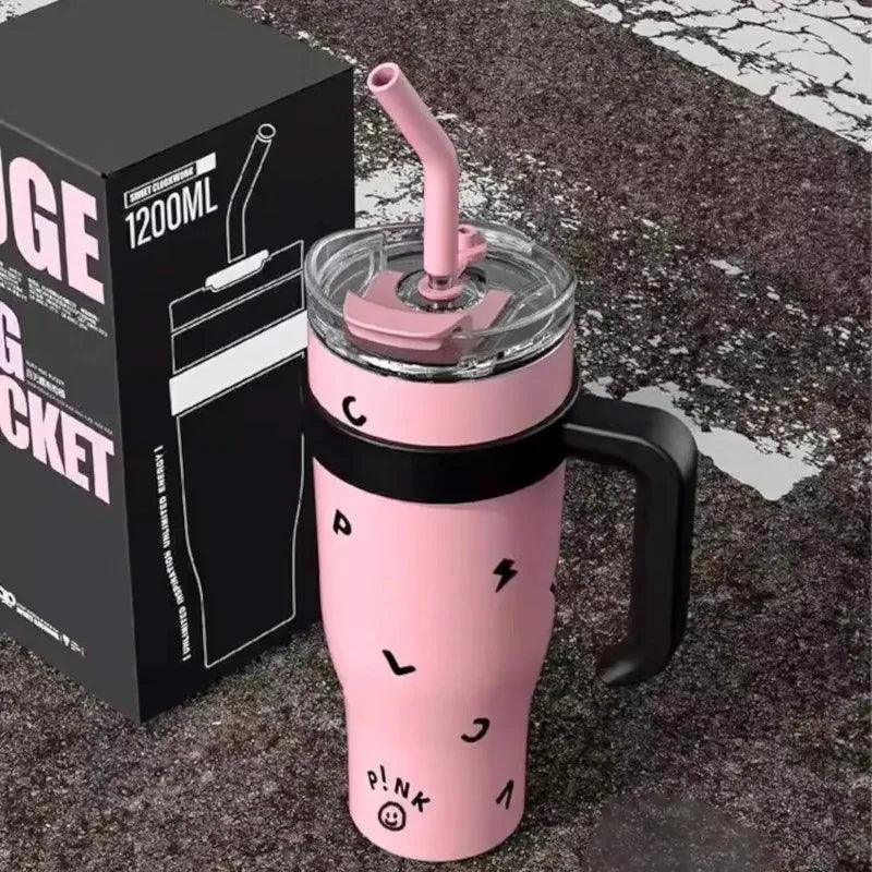 1200ML Stainless Steel Vacuum Tumbler-Double-Walled Insulated Travel Mug with Straw, Large Capacity Thermos for Hot/Cold Drinks