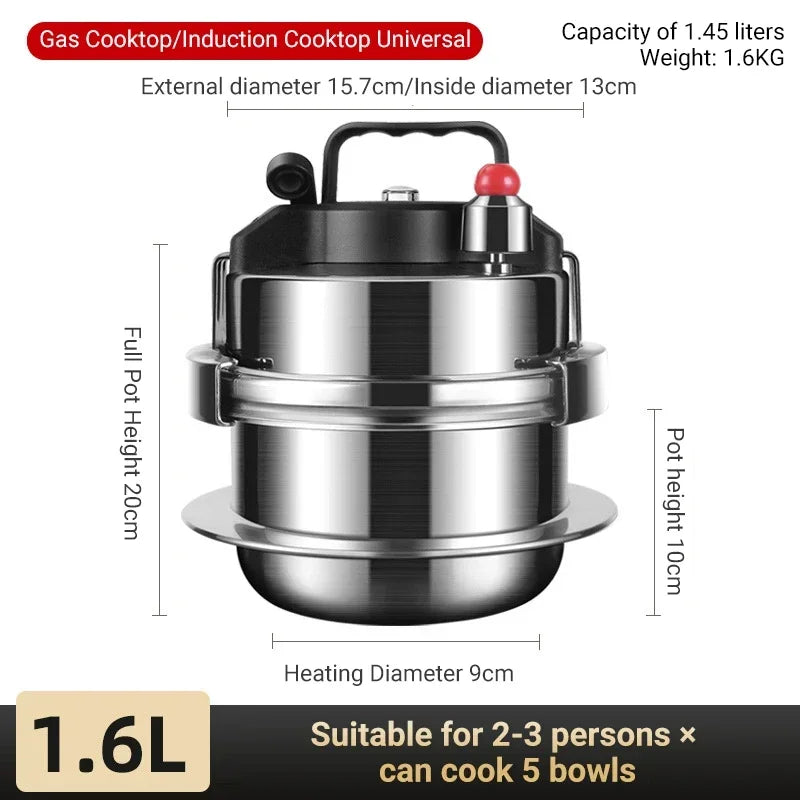 0.8-2L Outdoor Camping Small Pressure Cooker 304 Stainless Steel Portable Rice Cooker for Kitchen Cooking Tool Pressure Cooker