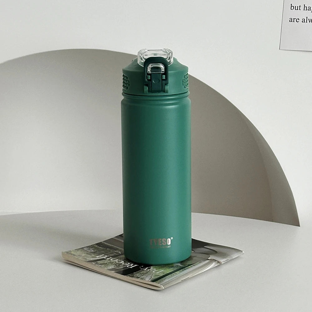 TYESO 600ML/750ML Thermos Water Bottle With Straw Stainless Steel Car Thermal Sports Cup Keeps Cold and Heat Thermal Travel Mug