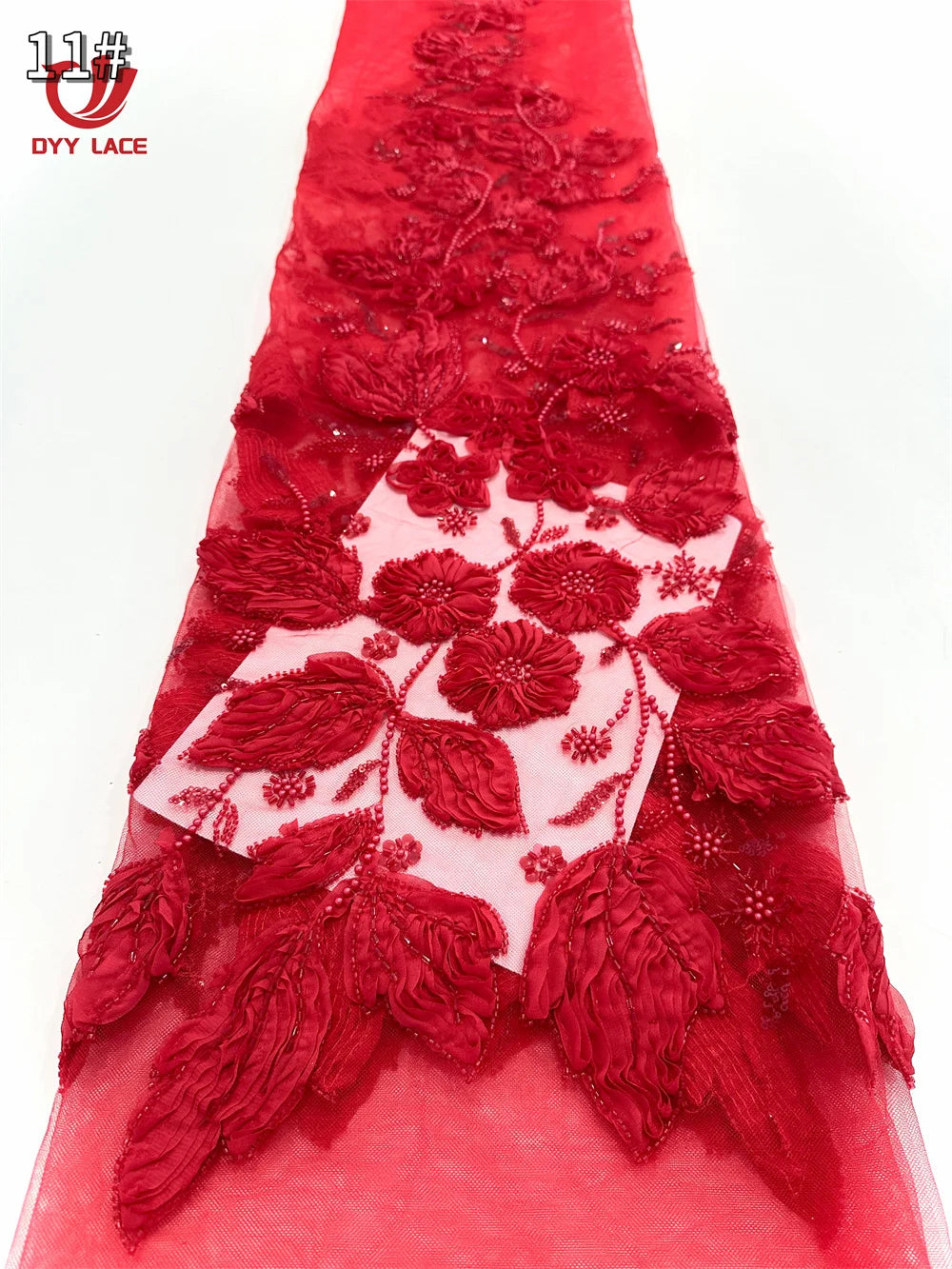 5 Yards African Lace Fabric 2025 High Quality French 3D Flower Sequins Embroidery Beads Tulle Lace Fabric For Party Dress