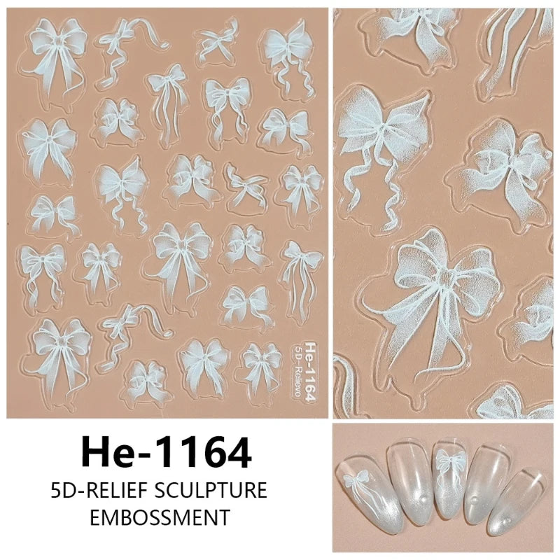 3 D White Bow knot Flower Nail Art Sticker