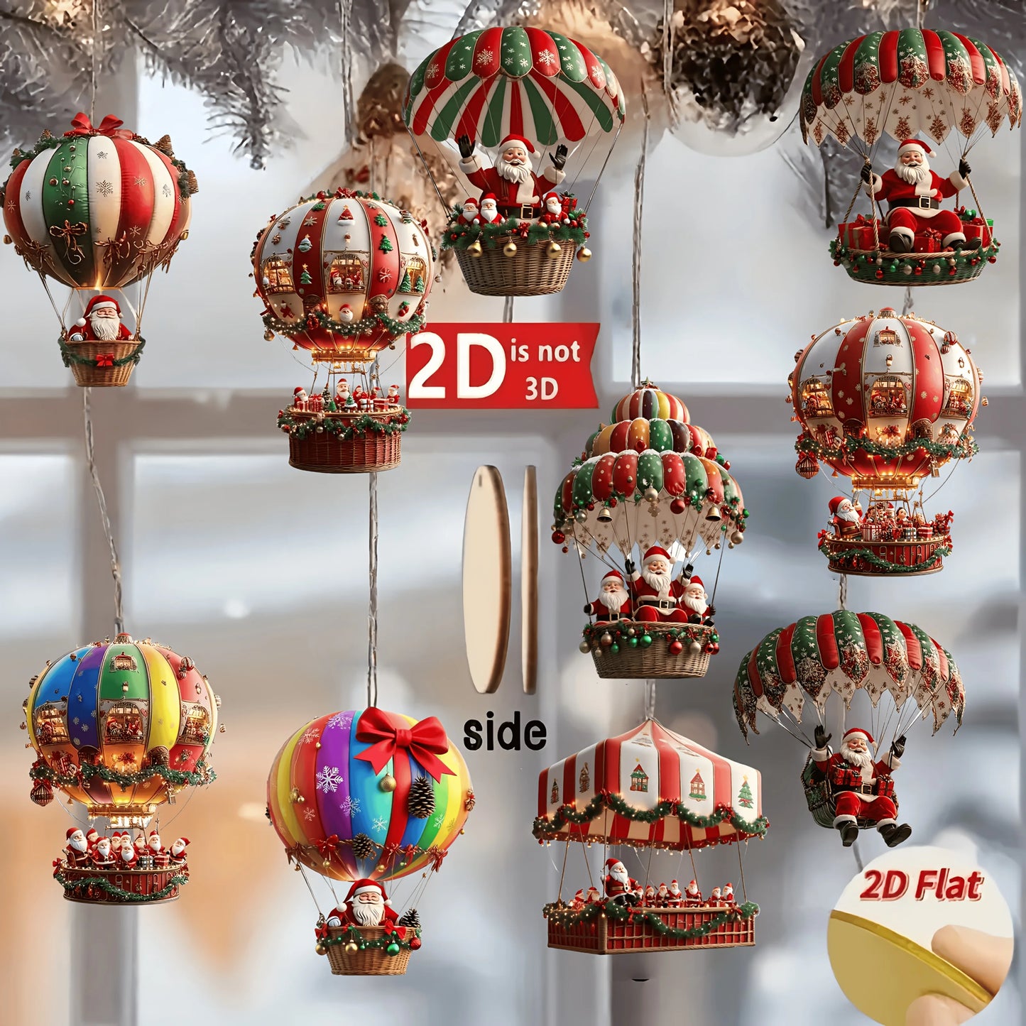 10Pcs Christmas Wooden Hot Air Balloon