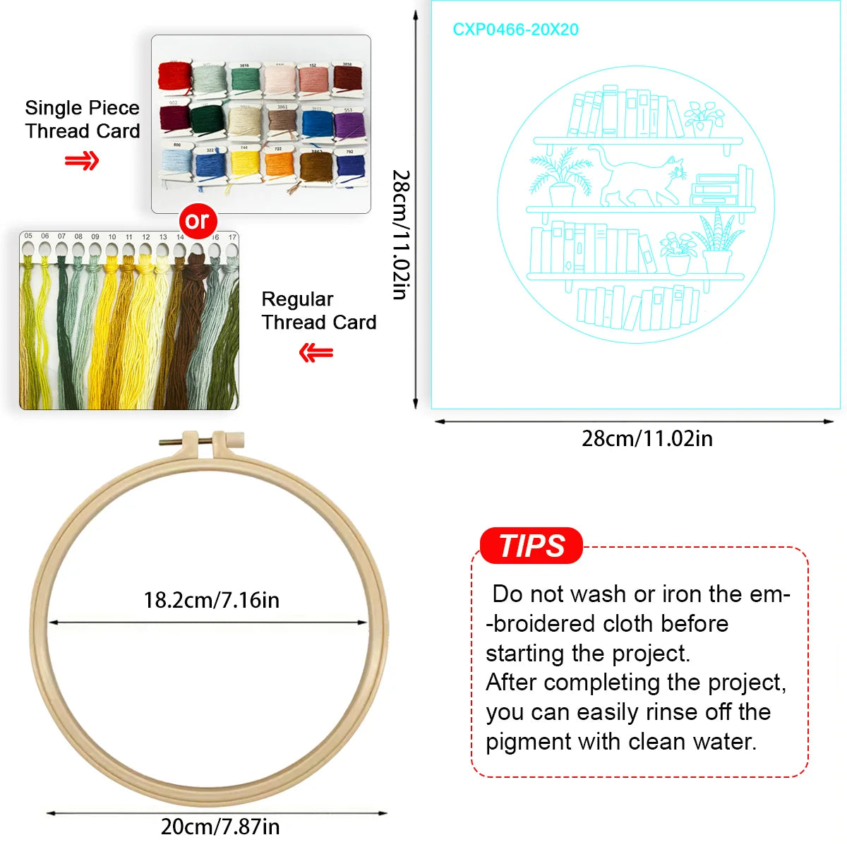 1pc 20X20CM/7.87inch The cat on the bookshelf Embroidery Starter Kit DIY kit Home Decor Needle Art Sewing Art