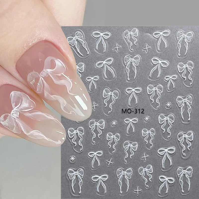 3 D White Bow knot Flower Nail Art Sticker