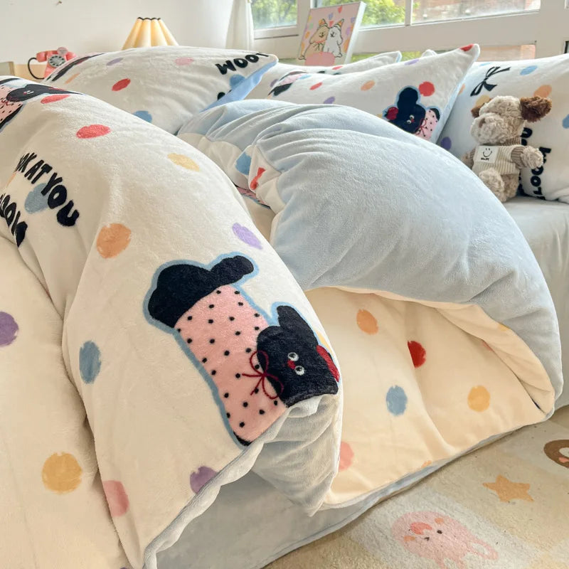 Cute Printed Velvet Duvet Cover Set