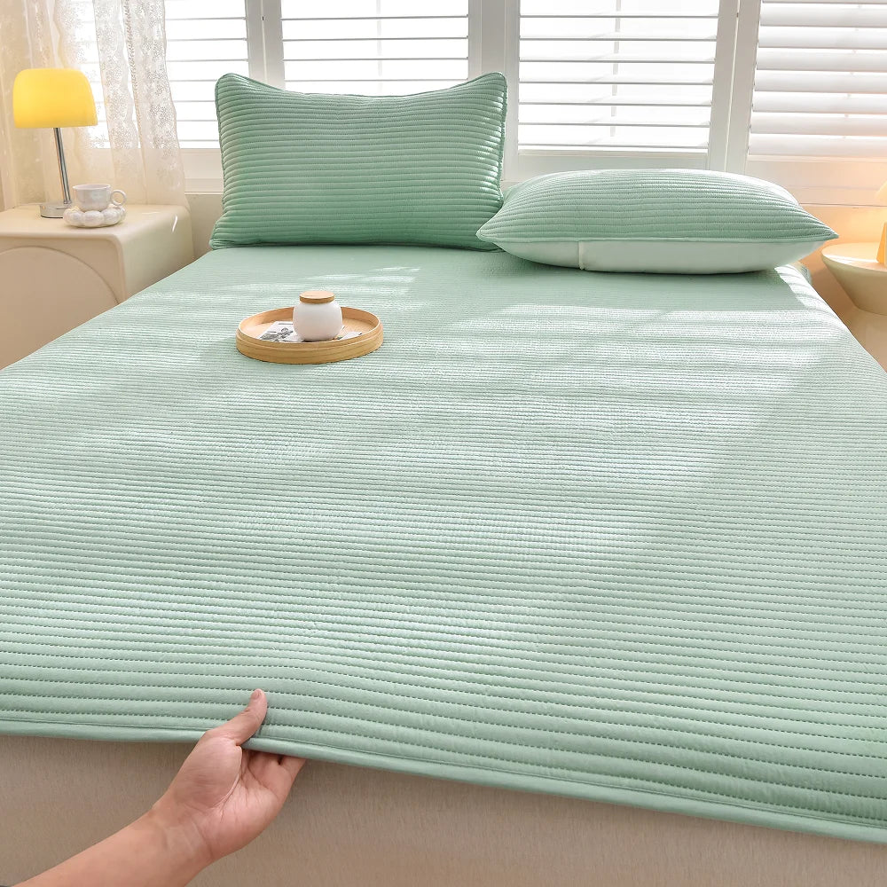 1pc Striped Waterproof Mattress Protector, Comfortable Mattress Cover, Soft and Breathable for Single/Double Beds