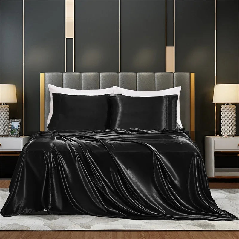 Summer Luxury Satin Silk-like Bed Sheet Set