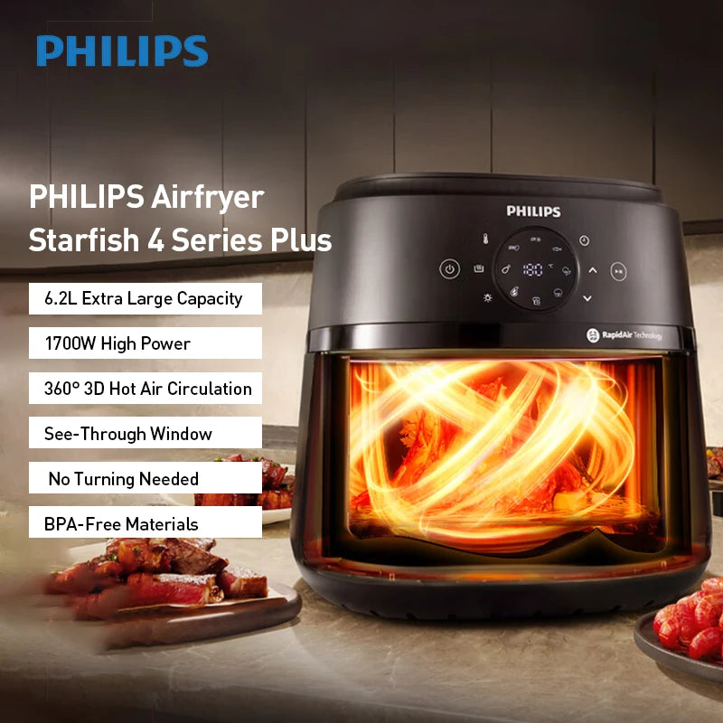 Philips Air fryer NA230 1700W 6.2L 3D Hot Air Circulation Rapid Heating High Performance Panoramic Window BPA-Free Materials